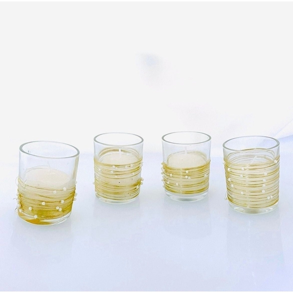 Set of 4 Glass Tea Light Candle Holders with Tea Lights 2.5” Tall NWOT Clear - Picture 3 of 3